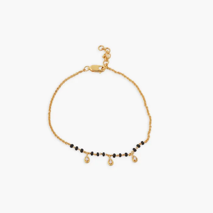 Three CZ Tear Drops Silver Black Bead Bracelet SILVER Bracelets