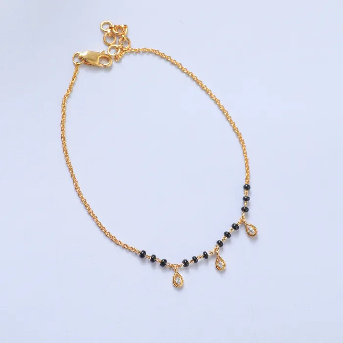 Three CZ Tear Drops Silver Black Bead Bracelet SILVER Bracelets
