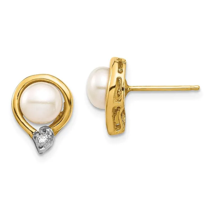 14K 56mm White Button FW Cultured Pearl 02ct Diamond Post Earrings Jewelry Earrings