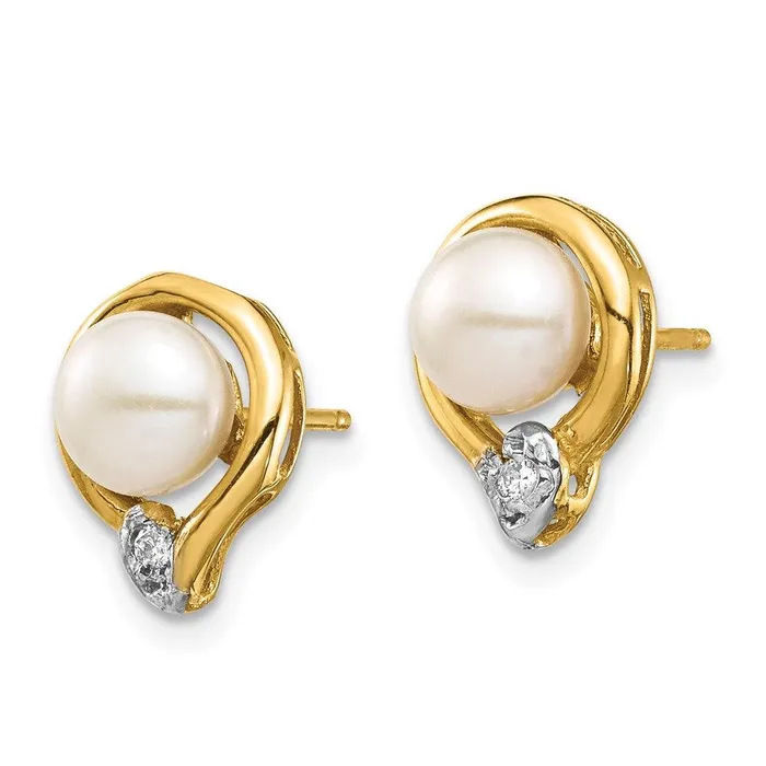 14K 56mm White Button FW Cultured Pearl 02ct Diamond Post Earrings Jewelry Earrings 14K 56mm White Button FW Cultured Pearl 02ct Diamond Post Earrings Jewelry Earrings