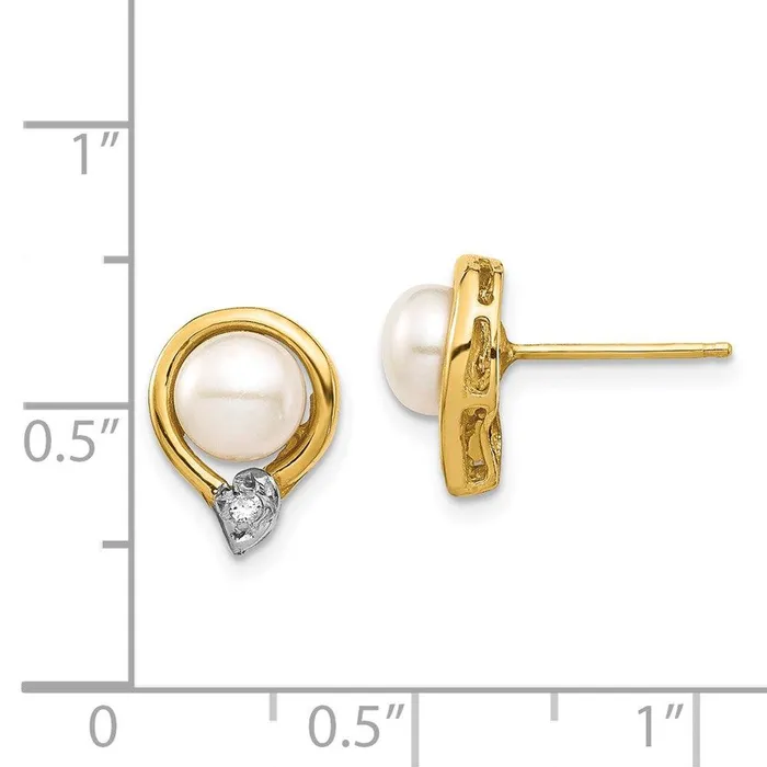 14K 56mm White Button FW Cultured Pearl 02ct Diamond Post Earrings Jewelry Earrings 14K 56mm White Button FW Cultured Pearl 02ct Diamond Post Earrings Jewelry Earrings
