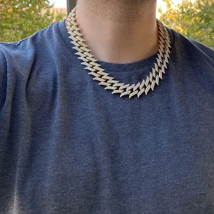 14K Gold Plated Spike Chain Necklace 20 Inch X 25MM Bling Cartel Admin Necklaces