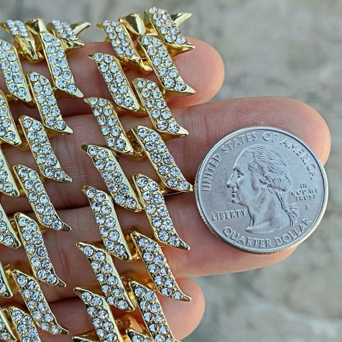 14K Gold Plated Spike Chain Necklace 20 Inch X 25MM Bling Cartel Admin Necklaces