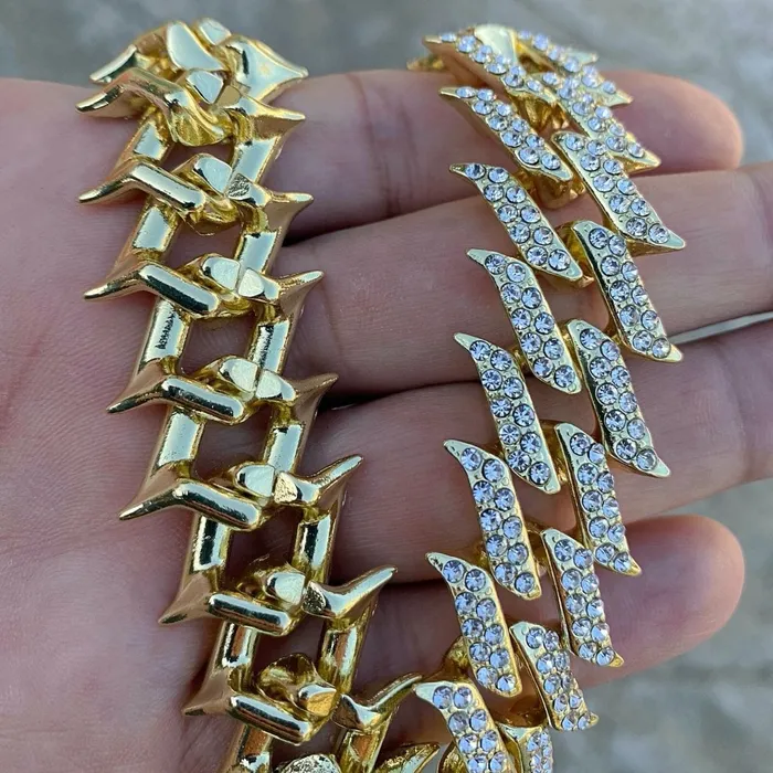 14K Gold Plated Spike Chain Necklace 20 Inch X 25MM Bling Cartel Admin Necklaces