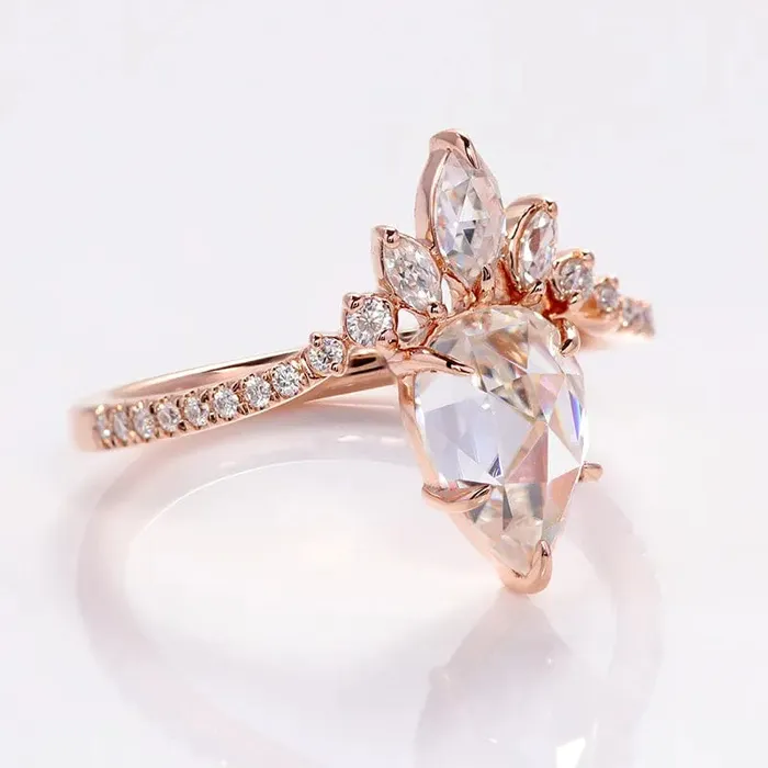 14K Rose Gold Moissanite Engagement Ring VVS Jewelry Rings