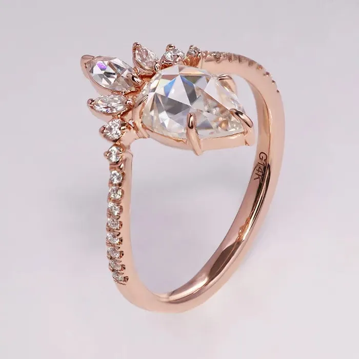 14K Rose Gold Moissanite Engagement Ring VVS Jewelry Rings