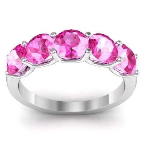 200cttw U Prong Pink Sapphire 5 Stone Band deBebians Rings