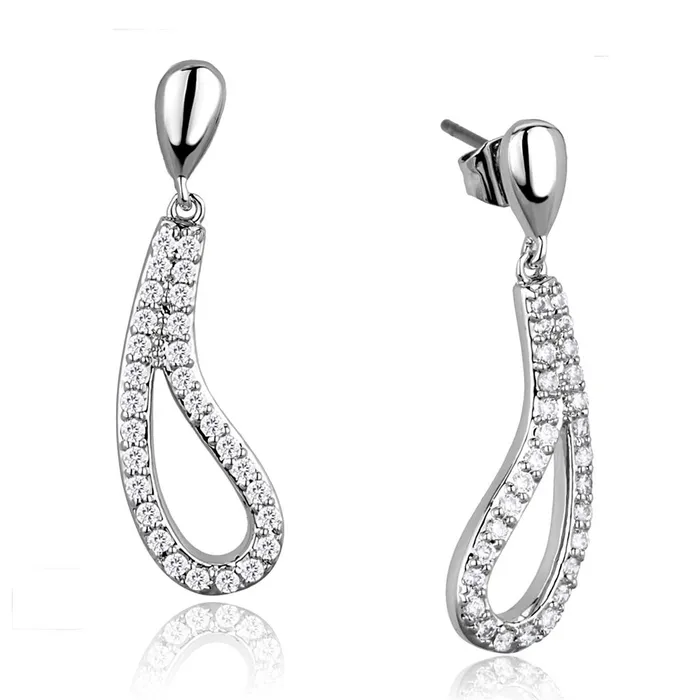3W1044 Rhodium Brass Earrings with AAA Grade CZ in Clear Alamode Earrings