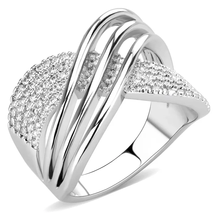 3W1542 Rhodium Brass Ring with AAA Grade CZ in Clear Alamode Rings
