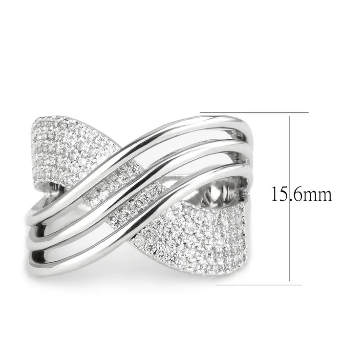 3W1542 Rhodium Brass Ring with AAA Grade CZ in Clear Alamode Rings