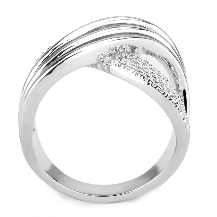 3W1542 Rhodium Brass Ring with AAA Grade CZ in Clear Alamode Rings