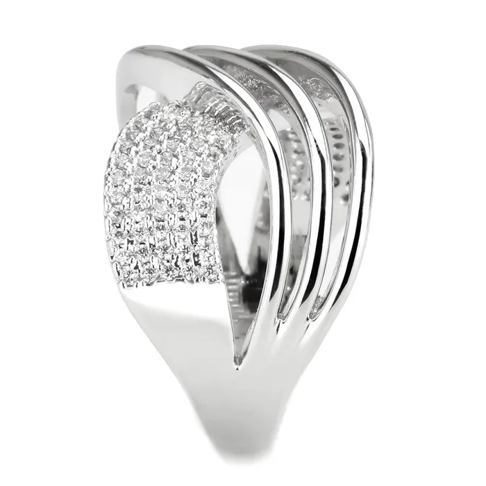 3W1542 Rhodium Brass Ring with AAA Grade CZ in Clear Alamode Rings