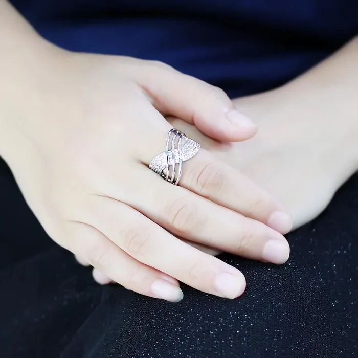 3W1542 Rhodium Brass Ring with AAA Grade CZ in Clear Alamode Rings