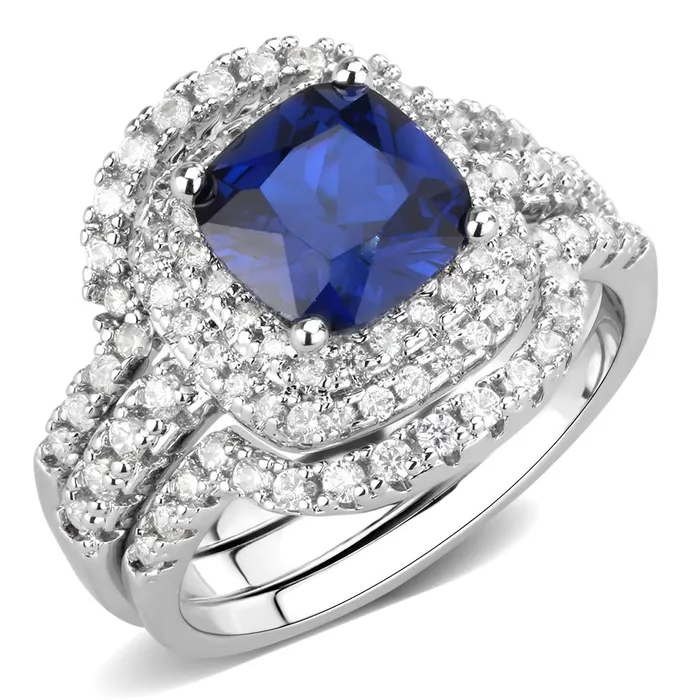 3W1599 Rhodium Brass Ring with Synthetic Spinel in London Blue Alamode Rings 3W1599 Rhodium Brass Ring with Synthetic Spinel in London Blue Alamode Rings