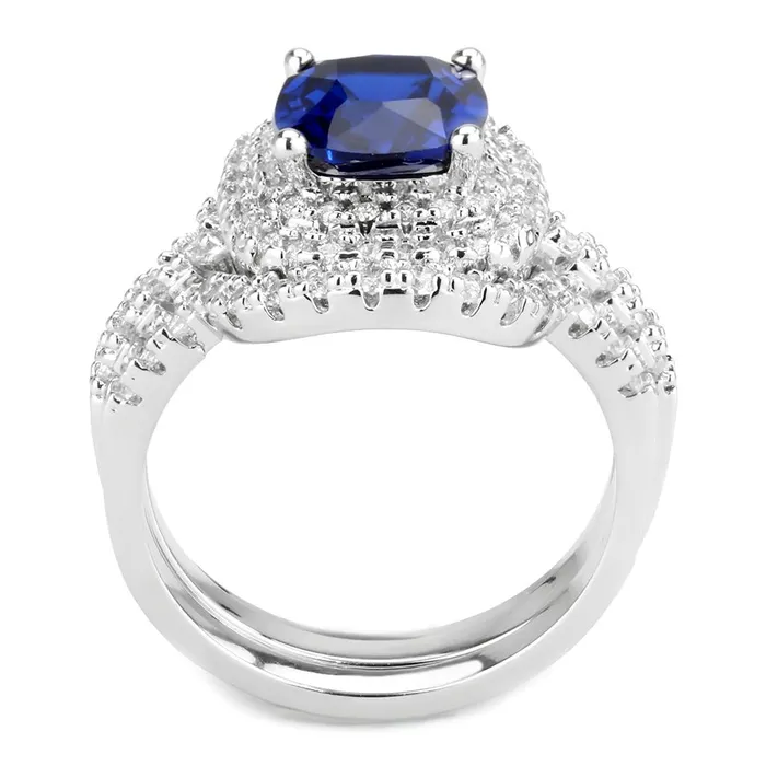 3W1599 Rhodium Brass Ring with Synthetic Spinel in London Blue Alamode Rings