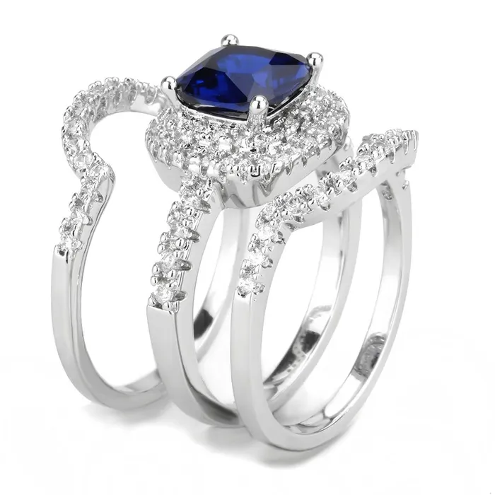 3W1599 Rhodium Brass Ring with Synthetic Spinel in London Blue Alamode Rings