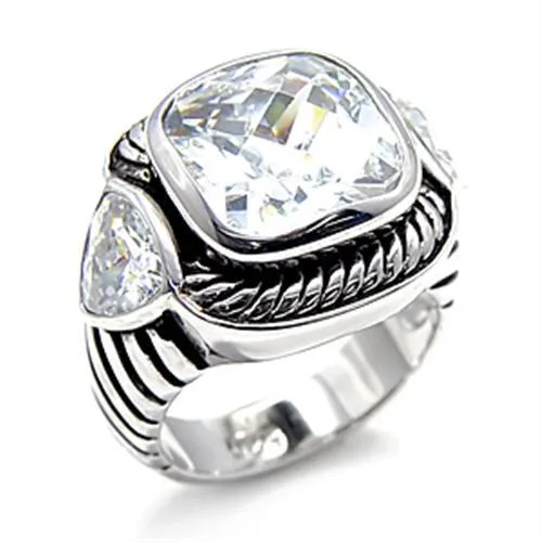 6X522 Rhodium 925 Sterling Silver Ring with AAA Grade CZ in Clear Alamode Rings