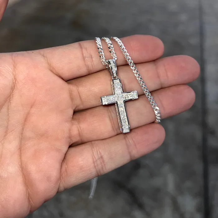 925 Sterling Silver VVS1 Moissanite 082CT Cross Miami Cuban Chain Necklace 3MM 1630 Bling Cartel Necklaces