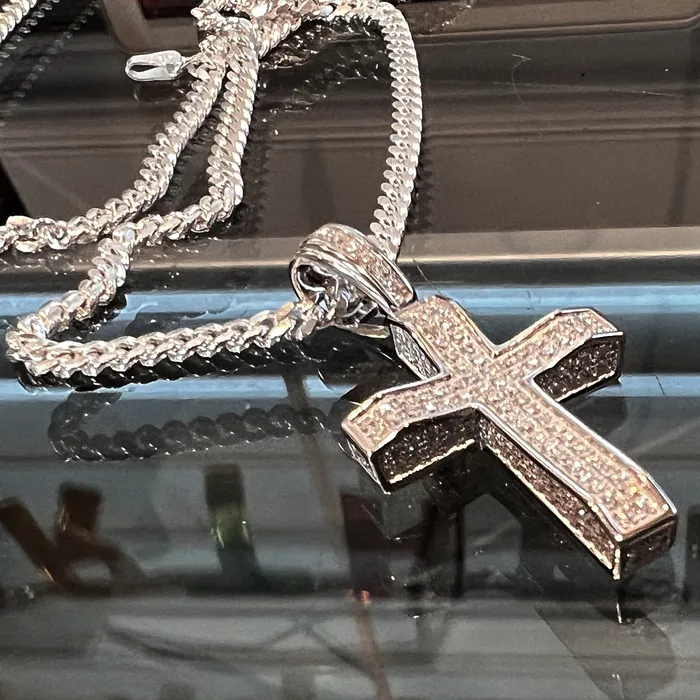 925 Sterling Silver VVS1 Moissanite 082CT Cross Miami Cuban Chain Necklace 3MM 1630 Bling Cartel Necklaces