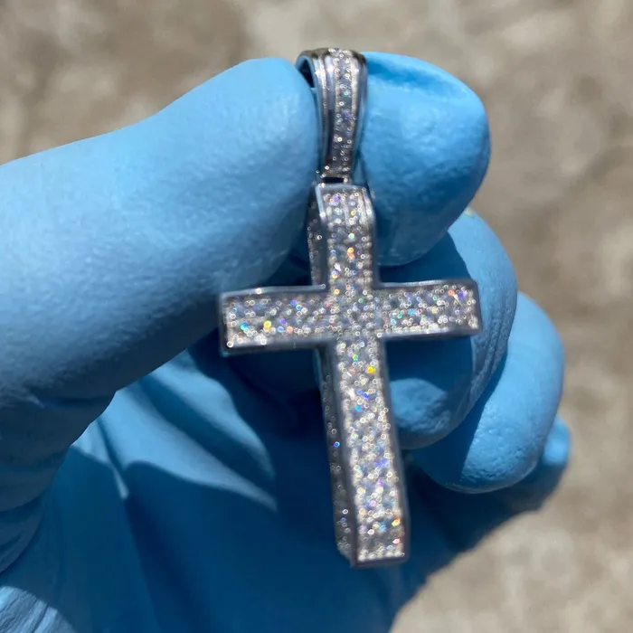 925 Sterling Silver VVS1 Moissanite 082CT Cross Miami Cuban Chain Necklace 3MM 1630 Bling Cartel Necklaces