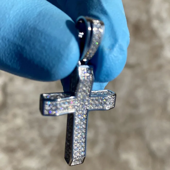 925 Sterling Silver VVS1 Moissanite 082CT Cross Miami Cuban Chain Necklace 3MM 1630 Bling Cartel Necklaces