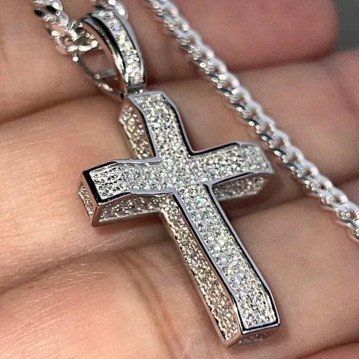 925 Sterling Silver VVS1 Moissanite 082CT Cross Miami Cuban Chain Necklace 3MM 1630 Bling Cartel Necklaces