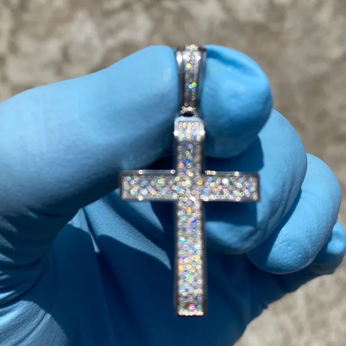 925 Sterling Silver VVS1 Moissanite 082CT Cross Miami Cuban Chain Necklace 3MM 1630 Bling Cartel Necklaces