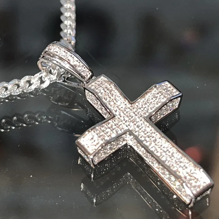 925 Sterling Silver VVS1 Moissanite 082CT Cross Miami Cuban Chain Necklace 3MM 1630 Bling Cartel Necklaces