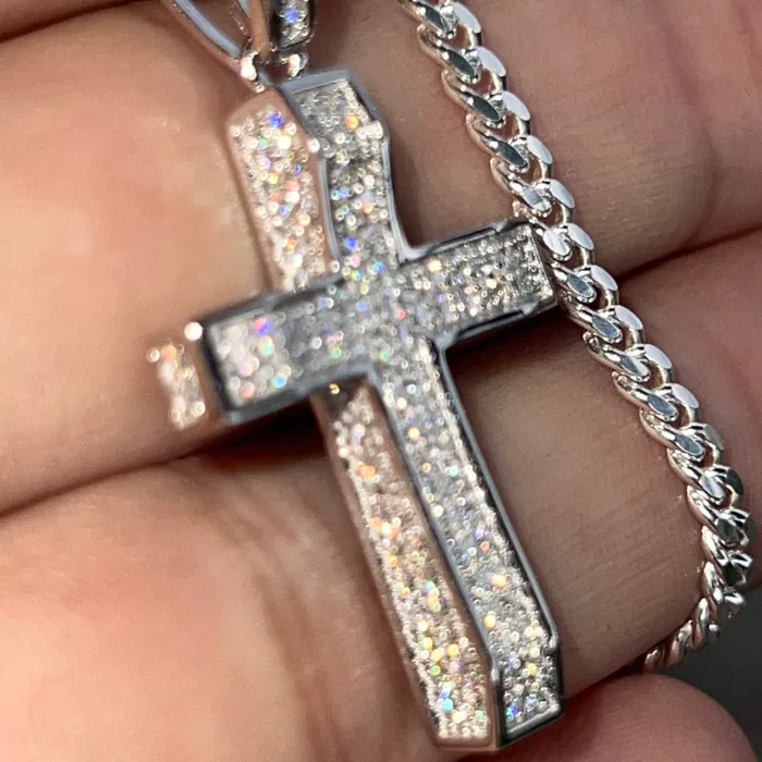 925 Sterling Silver VVS1 Moissanite 082CT Cross Miami Cuban Chain Necklace 3MM 1630 Bling Cartel Necklaces