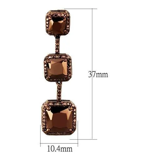 Alamode Earrings 3W1108 IP Coffee light Brass Earrings with AAA Grade CZ in Light Coffee