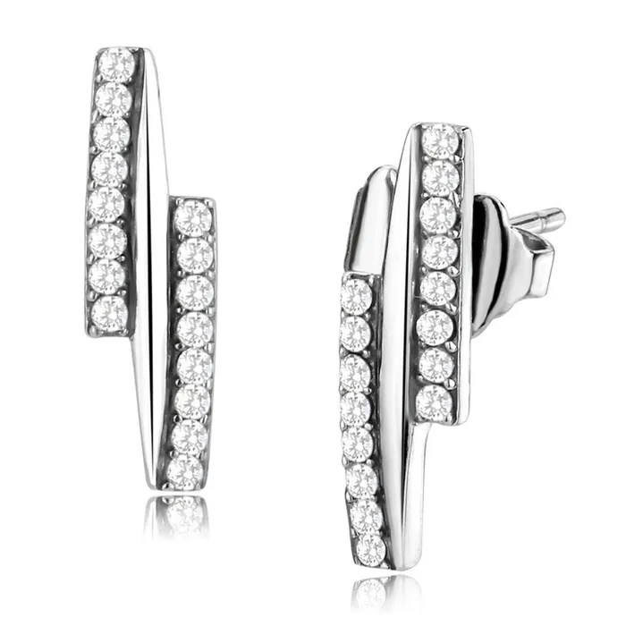 Alamode Earrings DA369 High polished no plating Stainless Steel Earrings with AAA Grade CZ in Clear Alamode Earrings DA369 High polished no plating Stainless Steel Earrings with AAA Grade CZ in Clear