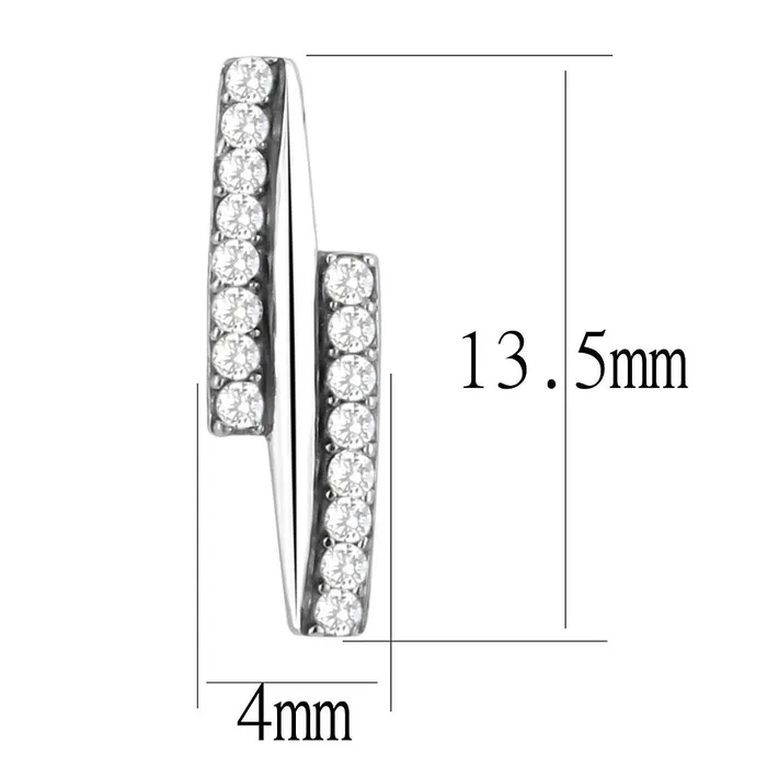 Alamode Earrings DA369 High polished no plating Stainless Steel Earrings with AAA Grade CZ in Clear