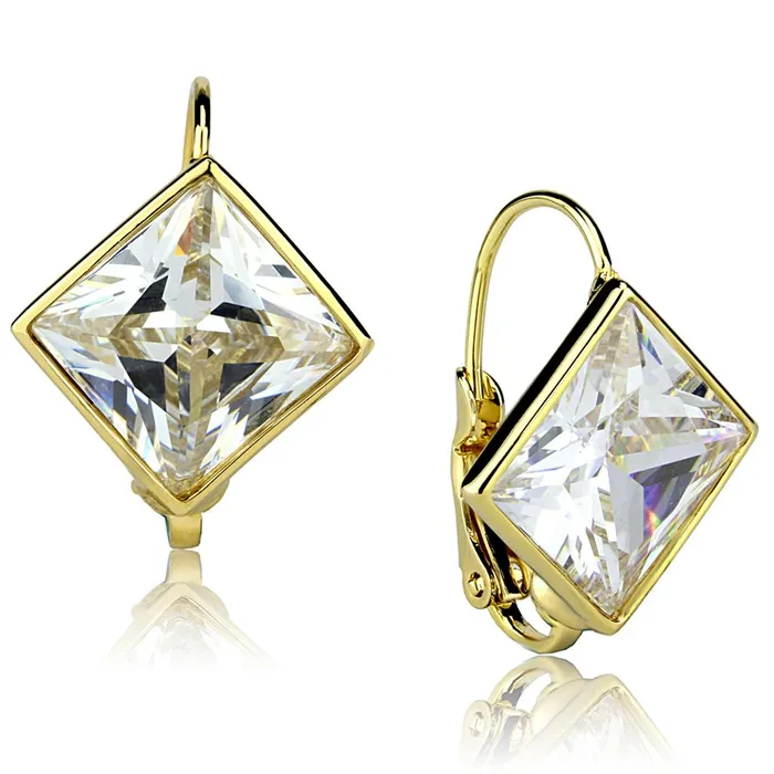 Alamode Earrings LO3867 Gold Brass Earrings with AAA Grade CZ in Clear