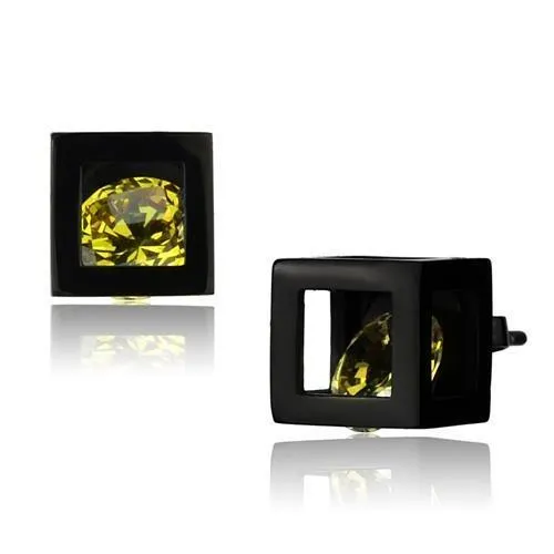 Alamode Earrings TK2540 IP BlackIon Plating Stainless Steel Earrings with AAA Grade CZ in Topaz Alamode Earrings TK2540 IP BlackIon Plating Stainless Steel Earrings with AAA Grade CZ in Topaz