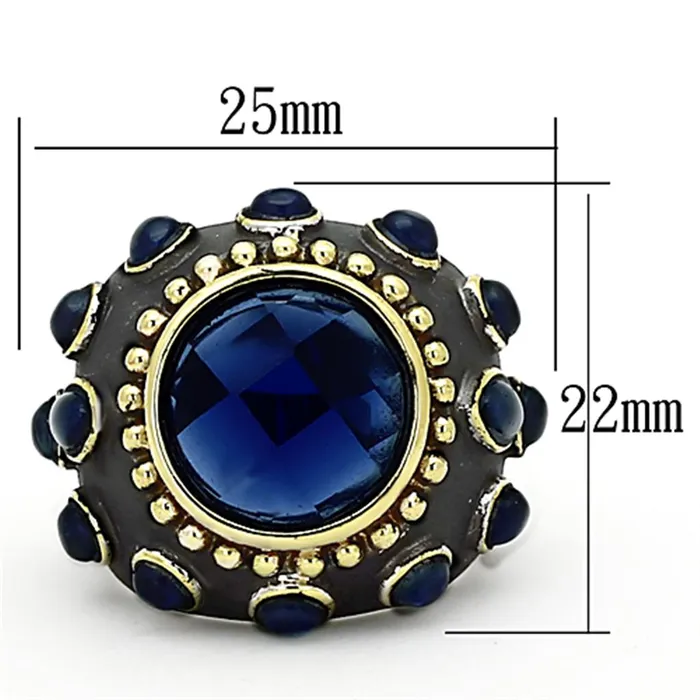 Alamode LOA880 Reverse TwoTone Brass Ring with Synthetic Synthetic Glass in Montana Rings