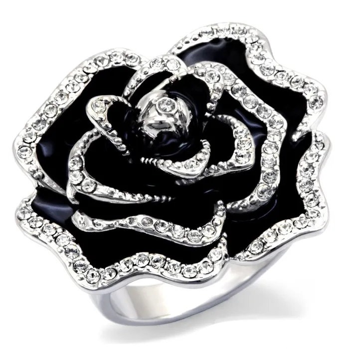 Alamode Rings 0W252 Rhodium Brass Ring with Top Grade Crystal in Clear