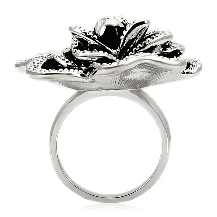 Alamode Rings 0W252 Rhodium Brass Ring with Top Grade Crystal in Clear