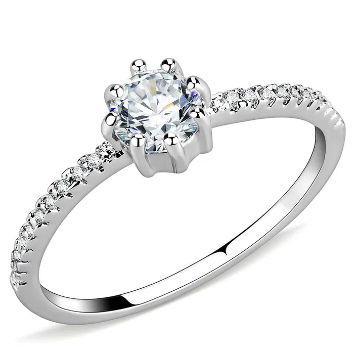 Alamode Rings 3W1460 Rhodium Brass Ring with AAA Grade CZ in Clear