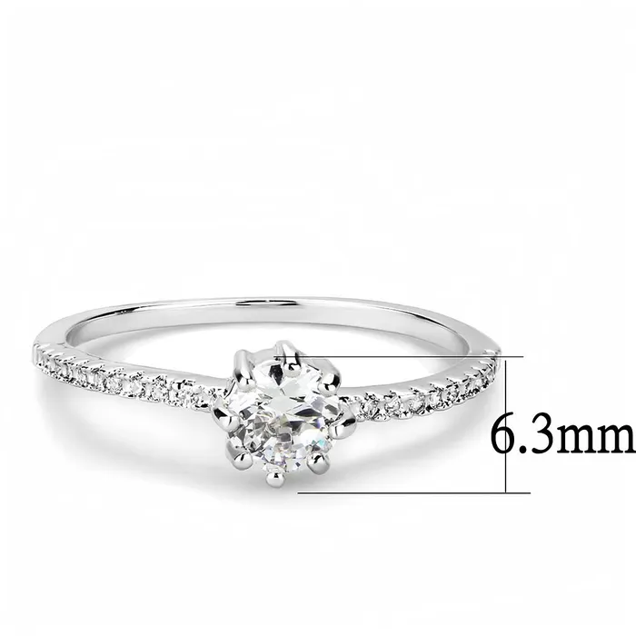 Alamode Rings 3W1460 Rhodium Brass Ring with AAA Grade CZ in Clear