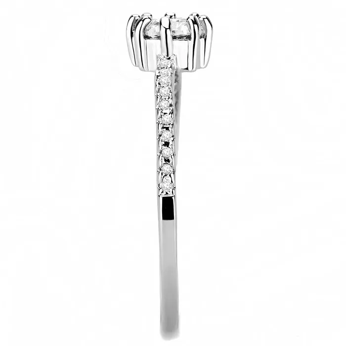 Alamode Rings 3W1460 Rhodium Brass Ring with AAA Grade CZ in Clear