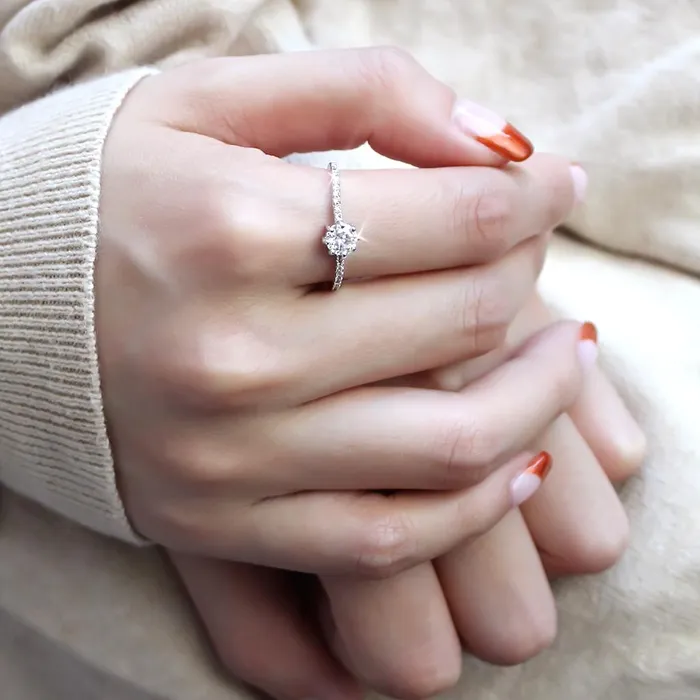 Alamode Rings 3W1460 Rhodium Brass Ring with AAA Grade CZ in Clear