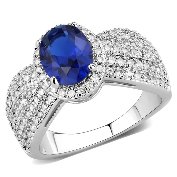 Alamode Rings 3W1563 Rhodium Brass Ring with Synthetic Spinel in London Blue Alamode Rings 3W1563 Rhodium Brass Ring with Synthetic Spinel in London Blue