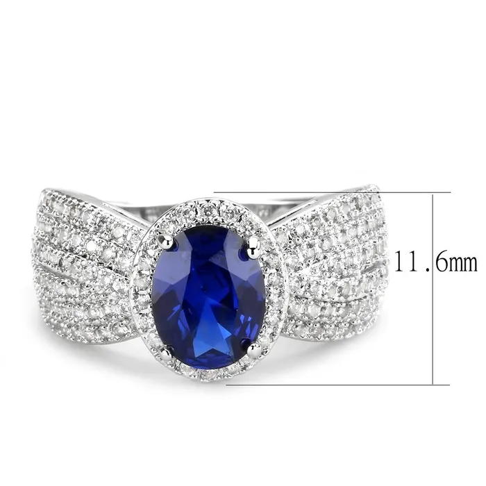Alamode Rings 3W1563 Rhodium Brass Ring with Synthetic Spinel in London Blue