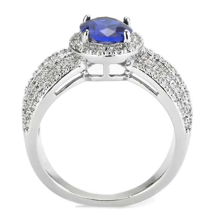 Alamode Rings 3W1563 Rhodium Brass Ring with Synthetic Spinel in London Blue