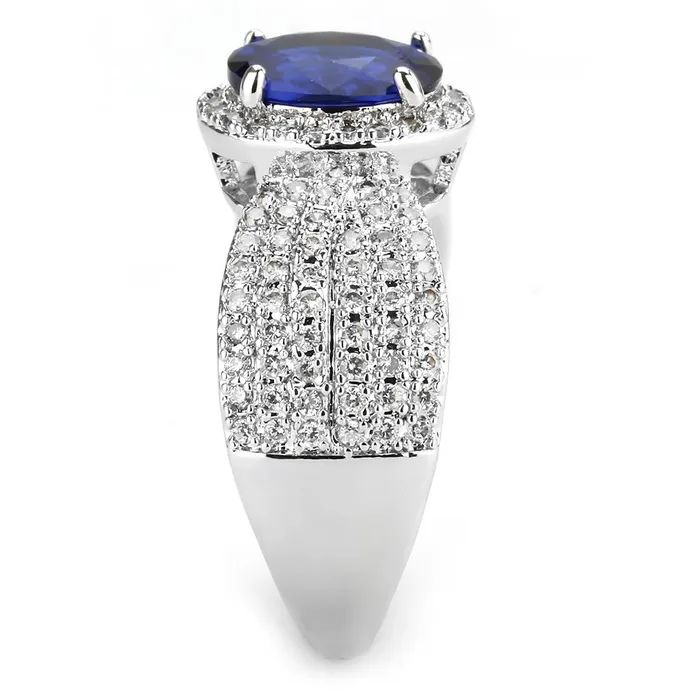 Alamode Rings 3W1563 Rhodium Brass Ring with Synthetic Spinel in London Blue