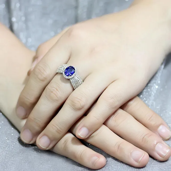 Alamode Rings 3W1563 Rhodium Brass Ring with Synthetic Spinel in London Blue