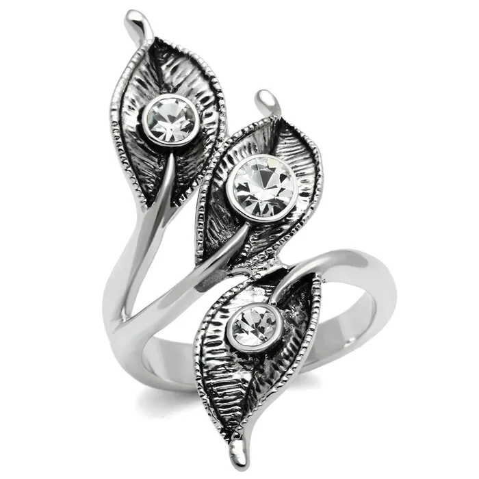 Alamode Rings 3W193 Rhodium Brass Ring with Top Grade Crystal in Clear