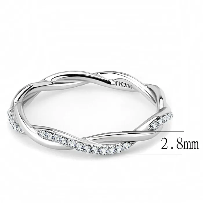Alamode Rings DA042 High polished no plating Stainless Steel Ring with AAA Grade CZ in Clear