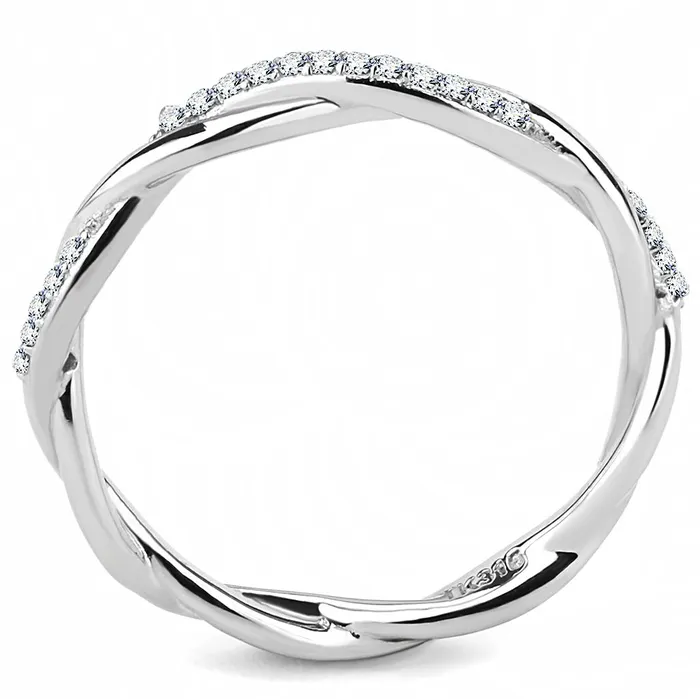 Alamode Rings DA042 High polished no plating Stainless Steel Ring with AAA Grade CZ in Clear