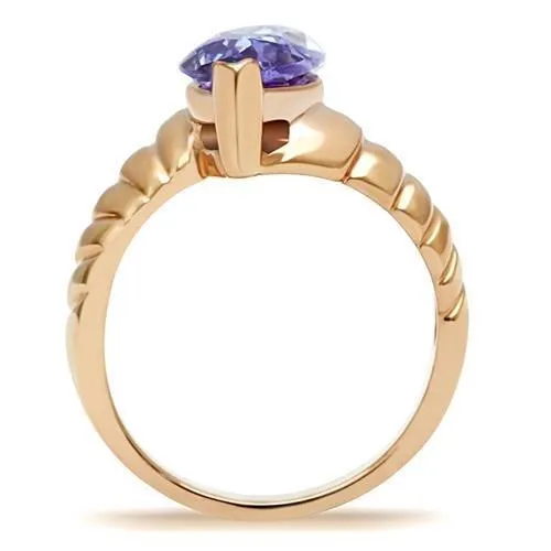 Alamode Rings GL139 IP Rose GoldIon Plating Brass Ring with AAA Grade CZ in Light Amethyst